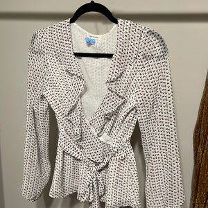 Polka Dot Ruffled Wrap Blouse